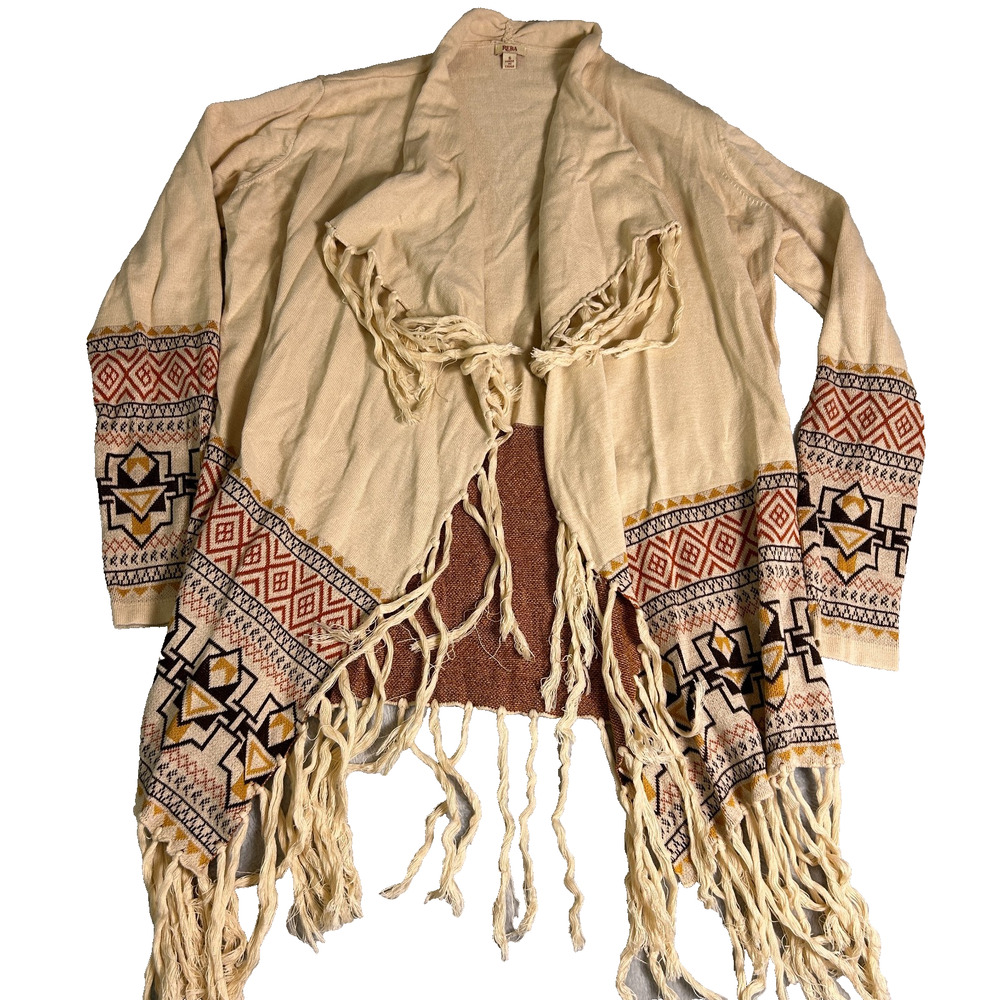 Vintage Reba Southwestern Bohemian Fringe Cardigan Womens Small Open Front - Picture 3 of 8